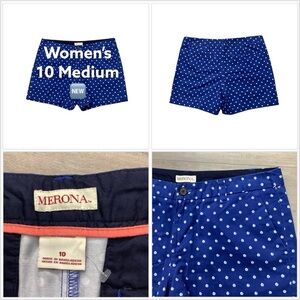 Women's Merona 10 M Medium Royal Blue Dots Khakis Chino Shorts High Rise NWOT